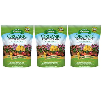 Espoma Organic Potting Soil Mix - All Natural Potting Mix For All Indoor & Outdoor Containers Including Herbs & Vegetables. For Organic Gardening, 8qt. bag. (Pack of 3) - style: Peat Moss,Potting Mix (Pack of 3)