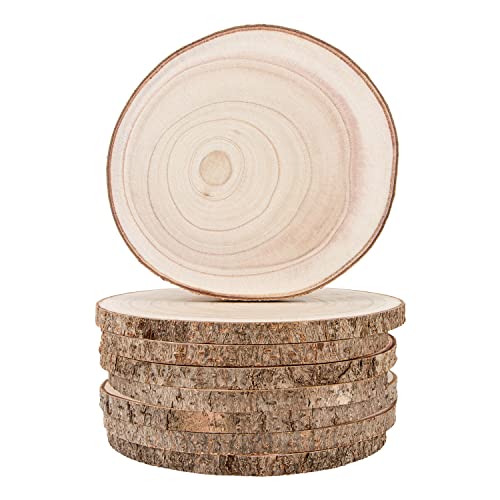 Maputune 8 Pcs 7-8 in Large Unfinished Wood Slices for Centerpieces, Natural Rustic Wooden Plate for DIY Craft, Round Wood Chips for Signage Painting Wedding Party Christmas Decor - size: 7-8 IN, 8pcs