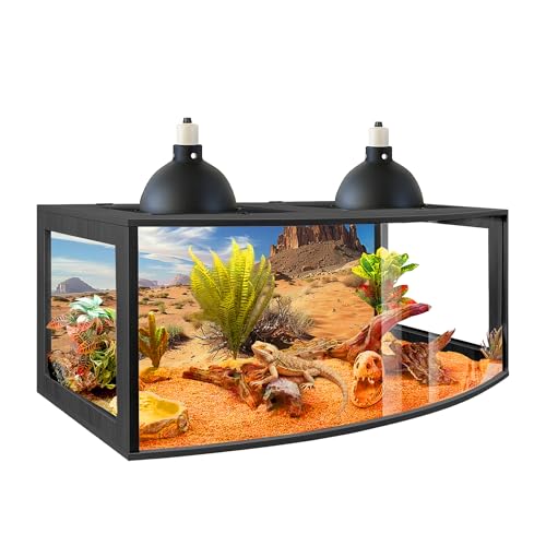 Bearded Dragon Tank, Curved Reptile Enclosure with 3-Side Clear Acrylic Panels, Spacious Lizard Tank with Metal Mesh Top and Lockable Door for Reptile Habitat (Black, 48" Length,80 Gallons) - color: Black, size: 48"Length,80 Gallons