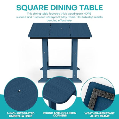 5 Piece Patio Dining Set, HDPE All-Weather Furniture,Navy | Waterproof 4 Chairs with Armchair Seat & 1 Square Table, Natural Wood Look for Backyard, Garden, Patio - color: Navy, size: Square 5-Piece Dining Set