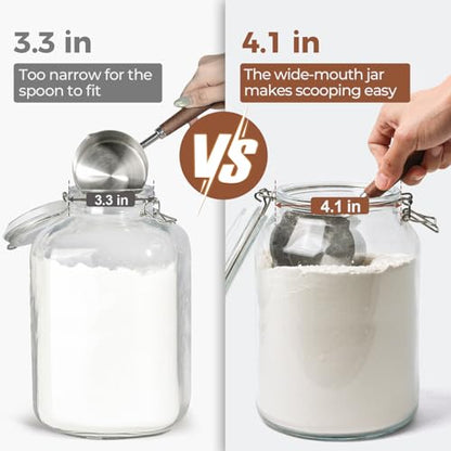 ComSaf Large Glass Jars with Airtight Lids 1.1 Gallon 2 Pack Wide Mouth | BPA-free food-grade glass, wire clamp seal, wide mouth, 138 oz, bulk flour & sugar, rice, kimchi prep, large mason jar - size: 138oz*2