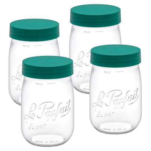 Le Parfait Screw Top Jar 1L (32oz) Wide Mouth Glass Jar, Pine, 4 Pack - color: 1L-Pine (Set/4)