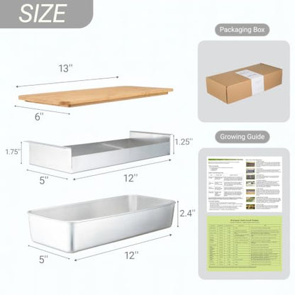 Microgreens Growing Kit – Stackable Stainless Steel Sprouting Tray with Wood Lid, Sprouts Growing Kit for Indoor Gardening in Small Spaces, Kitchen, or Windowsill – No Seeds Included