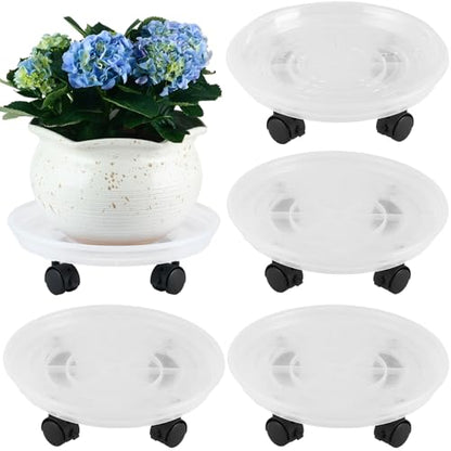 4 Packs Plant Caddy with Wheels 11.8" Plastic Rolling Plant Stands Heavy-duty Plant Dolly with Casters Indoor Outdoor Wheeled Plant Roller Base Large Planter Saucers Plant Mover - color: Clear white