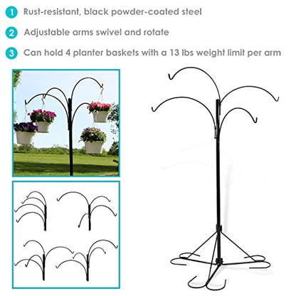 Sunnydaze 4-Arm Hanging Basket Plant Stand with Adjustable Arms - Black - 84"