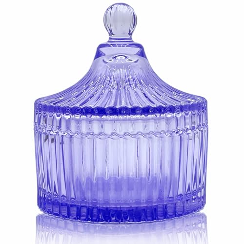 Colorful Glass Jar With Lid,Powder Puff Container,Jewelry Box,Candy Cookie Jars,Decorative Jar(Purple) - color: Yurt-purple