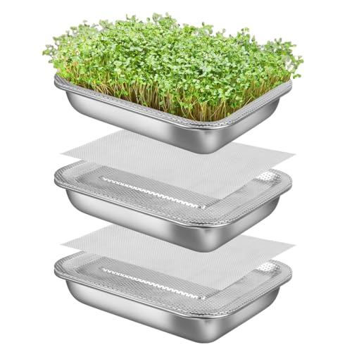 Picowe Stainless Steel Sprouting Trays Seed Sprouting Kit with Stainless Steel Mesh Tray Seed Starter Tray Seed Sprouting Kit (3pack, 10.4 x 7.7inch) - style: 3pack