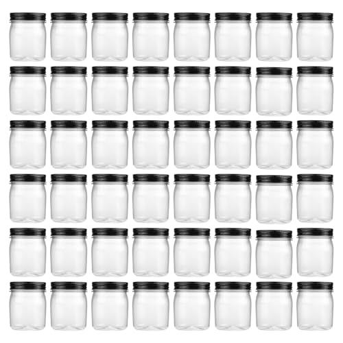 novelinks 8 oz Plastic Mason Jars and Clear Plastic Jars with Lids 8 oz | 48 Pack, Black, Plastic Containers with Lids, Small Mason Jars, Clear Jars Bulk, Spice Jars, Slime Jars, Mini Jars - color: Black, size: 48 Pack 8 Ounce
