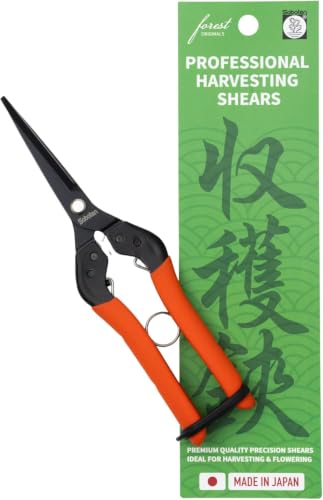Saboten 7.9" Professional Japanese Harvesting Shears – Straight Blade, Stainless Steel with Fluorine Coating, Spring-Loaded, Ergonomic Grip – forest Originals, Made in Japan