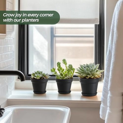 T4U 7.5 Inch Plant Pots 6 Pcs, Flower Pots for Indoor Plants Plastic Pots for Plants with Drainage Holes and Saucer, Planters for Indoor Plants for House Cactus Succulent Black | Indoor houseplant use, Peace lily orchid and herbs, Drainage design, Lightwe