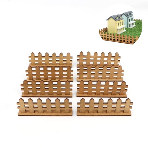 Fairy Garden Fence 8PCS Miniature Wood Fences Village Landscape Accessories Wooden Decorative Picket Fence Building Model Street Landscaping Garden Scenery (Woody) - color: Brown