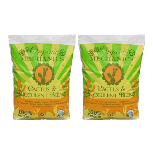 Organic Mechanics Cactus and Succulent Blend Potting Soil, 2 qt (Pack of 2) – Well-Drained Organic Mix – Enhances Plant and Root Growth with Biochar, Rice Hulls, and Worm Castings - size: 2 Quarts, style: Pack of 2
