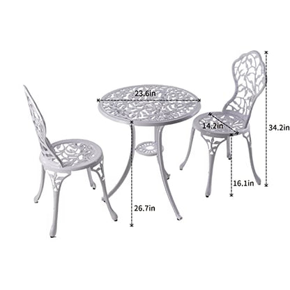 KAILI Patio Bistro Sets 3 Piece cast Aluminum Patio Furniture Outdoor Garden Metal Rust Proof Tables and Chairs White bisrto Set (Leaf-White) - style: leaf-white