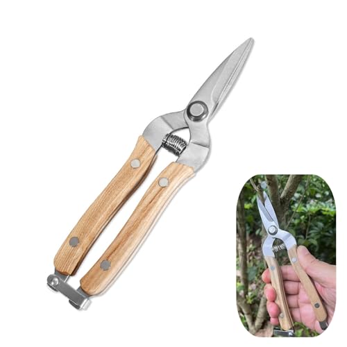 Garden Snip Professional Pruning Shear Plant Snip Stainless Steel Garden Shears Scissors with Wooden Handle for Arranging, Trimming Plants, Harvesting Fruit, Vegetables