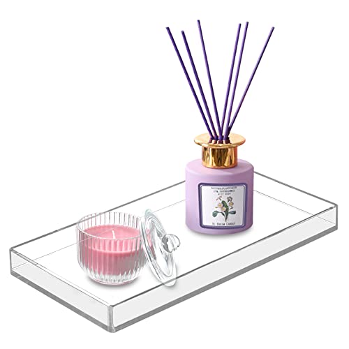 Acrylic BathroomTray for Counter, Handmade Clear Trays Sturdy Organizer for Cup, Sponge, Soap, Plant (Large, Clear) - size: 11.2" x 5.9" x 0.9"
