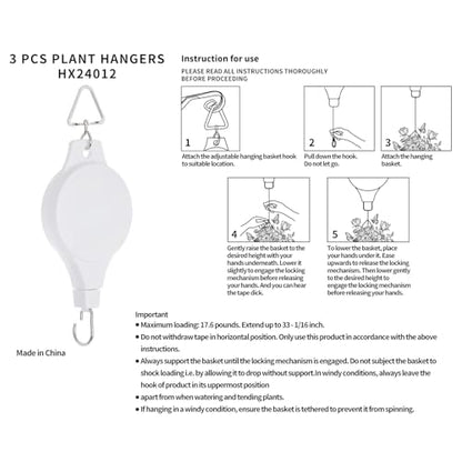 3Pcs Retractable Plant Hanger - Upgrade Plant Pulleys for Hanging Plants, Easy to Raise and Lower, Suitable for Garden Flower Pots, Hanging Planter, Bird Feeder (3Pcs-White) - color: 3pcs-white