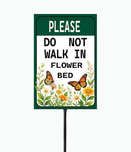 Please Do Not Walk In Flower Bed, 23" Tall Metal Sign with Stake, High-Contrast Print, 8" x 12", Garden Decor, Outdoor Lawn Art - color: H2, size: Black Threaded 23" Ht