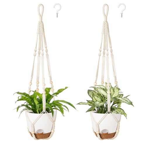 Mkono 7.5 Inch Hanging Planters for Indoor Plants, Macrame Plant Hanger 2Pc | Self-Watering Plant Pots, Hanging Baskets, No Tassels, with Hooks, Flower Pot Holders, Boho Home Decor, Indoor & Outdoor Use - size: 7.5 Inch