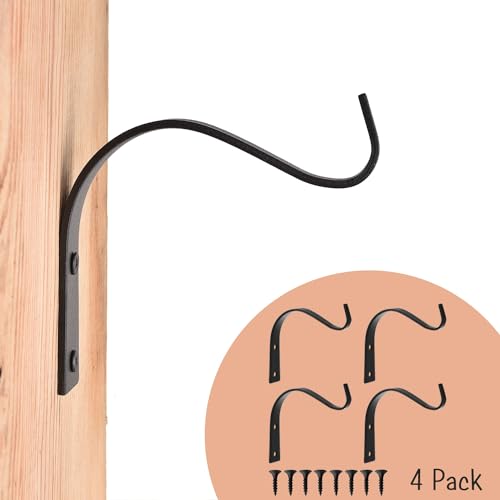 4 Inch Iron Wall Hooks for Plant Hanger Bracket Indoor Outdoor, Wall Mount Rustic Decor for Light, Lanterns Fence, Bird Feeders, Wind Chimes