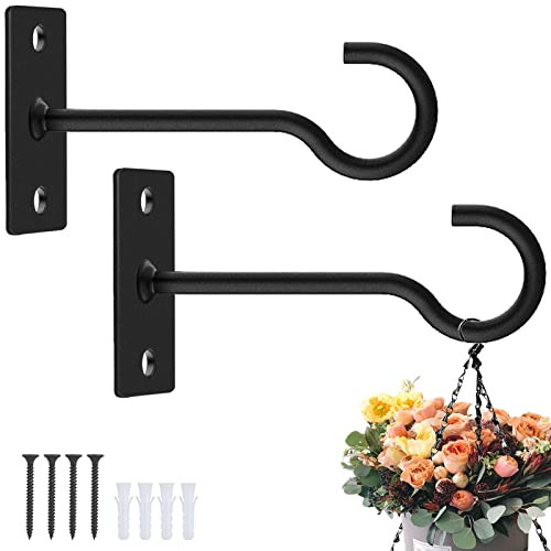 Ceiling Hooks for Hanging Plants 2Pack Hanging Brackets Indoor Black 4In | Decorative heavy duty metal hangers,for flower baskets, lanterns,bird feeders and wind chimes,home decor indoor and outdoor - color: Black, size: 4in&2Pack