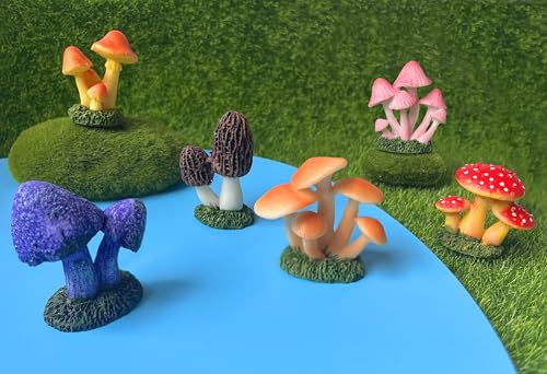 6pcs Mini Mushroom Figurines for Cute Fairy Garden Decor Plant Pots Micro Landscape Terrarium Ornaments DIY Outdoor & Indoor Decoration