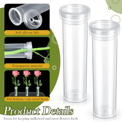 Hushee 100 Pcs 60ml 4.33 Inch Floral Tubes for Milkweed Large Flowers Water Tubes for Milkweed Cuttings Flower Floral Arrangements Butterfly Habitat