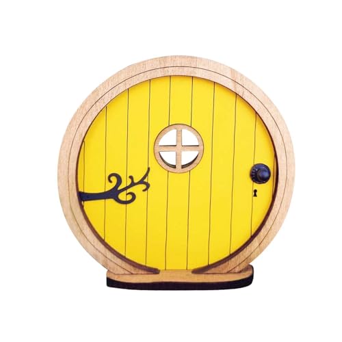 1Pc Fairy Garden Door for Tree, Fairys Doors for Trees Outdoor and Tree Trunk, Mini Fairy Garden Sculpture Lawn Ornament Decor, Fairytales Door Decoration，Gardens Miniatures (Yellow) - color: Yellow