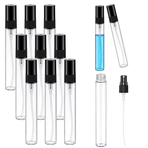50 Pcs Mini Spray Bottle, 10ml, Clear Glass, Black Cap - color: Black Cap