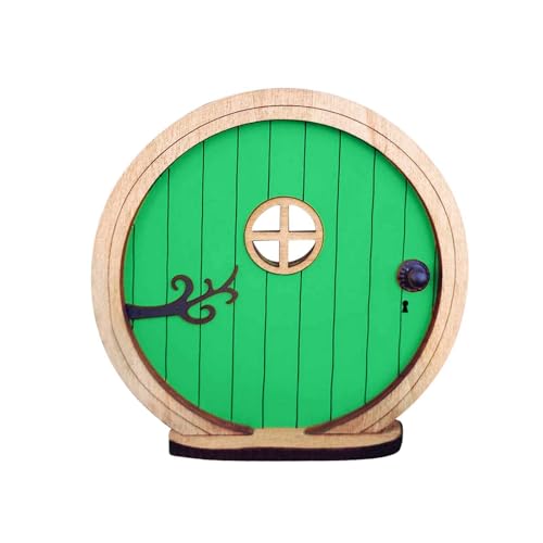 1Pc Fairy Garden Door for Tree, Fairys Doors for Trees Outdoor and Tree Trunk, Mini Fairy Garden Sculpture Lawn Ornament Decor, Fairys Tales Door Decoration，Gardens Miniatures (Green) - color: Green