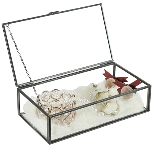 Vintage Glass Box with Lid - Clear Jewelry Glass Display Box Keepsake Box - Home Decor Decorative Box for Trinket Rings Bracelet (Black, Medium) - color: Black, size: Medium