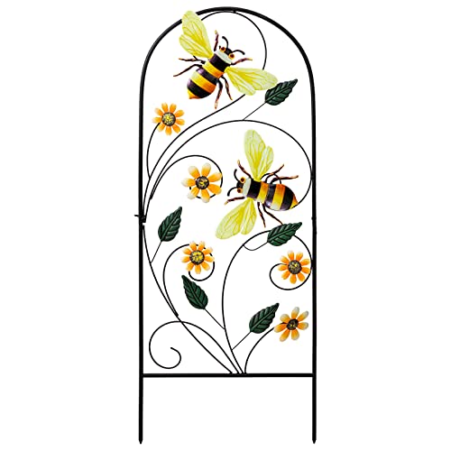 Garden Decor for Outside, YEAHOME 33 Inch Decorative Garden Stakes with Flowers Bees, Metal Spring Garden Decorations Yard Art for Outdoor Patio Yard Lawn Backyard - color: Orange