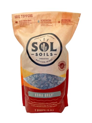 sol soils Kona Grey Soil Topper – St. Cloud Grey Granite Decorative Rocks for Potted Plants, Succulents, Cactus, Houseplants, and More – Top Dressing for Water Retention & Pest Protection – 2 Quarts - color: Kona Grey, size: 2 Quarts