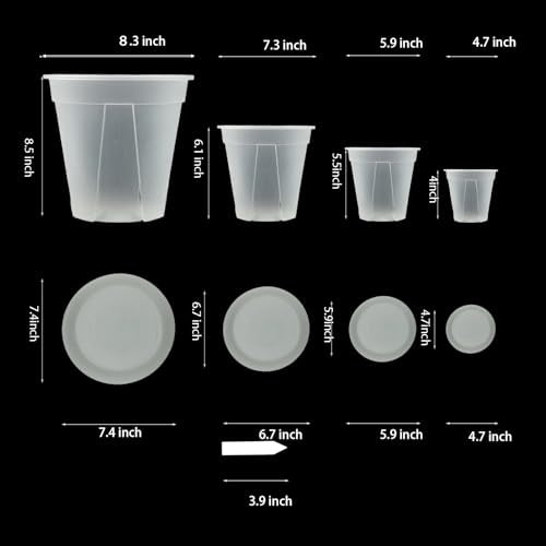 Clear Plant Nursery pots with Saucers,5/6/7/8 inch 8 Pack | for Indoor & Outdoor Plants,monstera pot with drainage holes, monitor soil moisture and root health, semi-clear PP material - size: 5/6/7/8 inch with trays