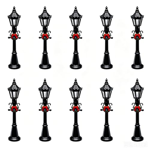 10 Pcs Black 12CM with Floral Wreath Miniature Street Lamp Mini Street Light Models Miniature Village Pathway Lantern Post for DIY Micro Landscape Fairy Garden Accessories
