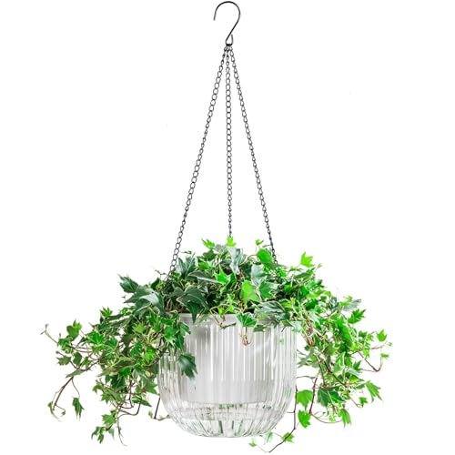 Melphoe 1 Pack Self Watering Hanging Planters Indoor Flower Pots, 8.3 Inch Outdoor Hanging Plant Pot Basket, Plant Hanger with 3Hooks Drainage Holes for Garden Home - color: White, size: 8.3''