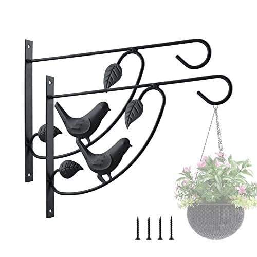 HOME MASTER HARDWARE 12 in Hanging Plants Bracket,Wall Mounted Planter Hooks Hangers Flower Pot Bird Feeder Wind Chime for Lanterns Outdoor Indoor Lawn Garden with Screws Black 2 Pack - size: 12in-2 Pack