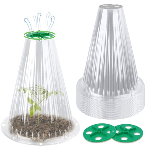 UQM 30 Pack Garden Cloches for Plants with Rotary Vent Cover Reusable | Bell Plant Protector Garden Protection from Animals Snails Birds Chickens Insect, 9.18" H X7.56 D (Clear) - color: Clear-30pc