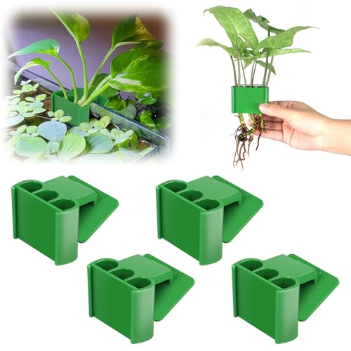 4 Pk Upgraded Aquarium Plant Holder, 3-Hole Hanging Plant Holder with Clip, Suitable for Fish Tank Potting, Aquarium Decoration, Green - color: Green 4