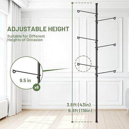 Tension Rod Plant Stand, Plant Poles for Hanging Plants Indoor, Metal Floor to Ceiling Hanging Plants Stand, Tension Pole Plant Stand with 6 Hooks (Fit 3.6-10ft) - size: 6-Hangers