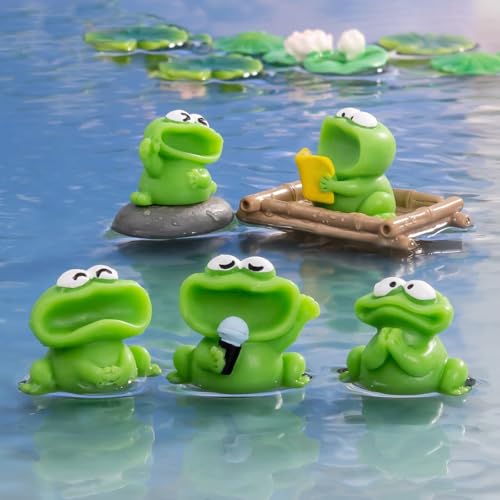 15Pcs Mini Resin Green Frogs Figurines - Tiny Big Mouthed Singing Miniatures for Cake Toppers, DIY Dollhouse, Fairy Garden, Moss Landscape, Terrarium Crafts, Home Decor