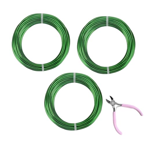 3 Rolls Aluminum Craft Wire Kit with Side Cutter Pliers, Multi-Size [18/12/9] Gauge, Flexible Metal Wire Set for Jewelry Making, Bonsai and Sculpting (98.4 Ft Total, 32.8 Ft/Roll, Green) - size: 3 Gauges Set 32.8Ft Each, style: Green