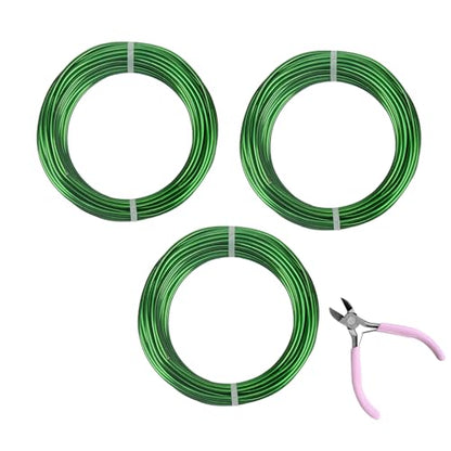 3 Rolls Aluminum Craft Wire Kit with Side Cutter Pliers, Multi-Size [18/12/9] Gauge, Flexible Metal Wire Set for Jewelry Making, Bonsai and Sculpting (98.4 Ft Total, 32.8 Ft/Roll, Green) - size: 3 Gauges Set 32.8Ft Each, style: Green
