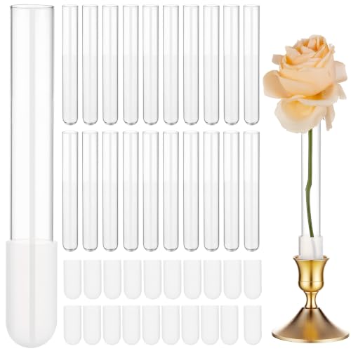 24Pcs 5.9" Clear Glass Test Tube Bud Vase for Flowers Fits 20-22mm Candlestick Taper Candle Holder Floral Arrangements Cylinder Flower Vase for Tablescapes Wedding Home Centerpiece Decor - color: 5.9"