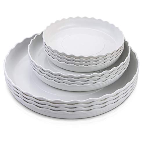 12 Pack Plastic White Round Wave Plant Saucer,Durable Heavy Duty Flower Plant Pot Drip Tray Container for Home Garden Indoor and Out Door Plant (6 Inch/8 Inch/10 Inch) - color: White