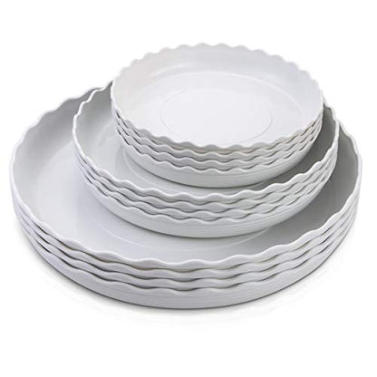 FIREBOOMOON 12 Pack Plastic White Round Wave Plant Saucer,Durable Heavy Duty Flower Plant Pot Drip Tray Container for Home Garden Indoor and Out Door Plant (6 Inch/8 Inch/10 Inch) - color: White