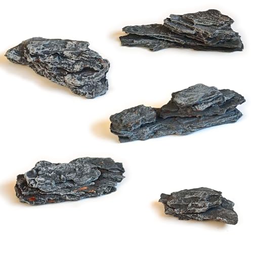 Kai Dream Miniature Stones for Terrarium - Tree Bark Diorama Rocks for Miniature Terrain Display - Lightweight Reptile Habitat Decor - NOT for Aquarium Underwater Use - 12 Pcs Slate Stone (1-2 inch) - style: 12P Wooden Slate Rocks