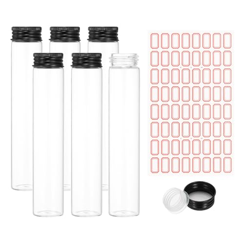 PATIKIL 80ml Test Tubes with Caps, 6Pcs 30x150mm Glass Clear Flat Bottom Test Tube Containers with Plastic Cap for Bead Party Candy Bath Salt Storage Scientific Experiment Plant(Black) - color: Black, size: 30x150mm