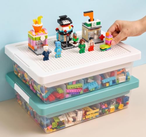 Toy Storage Organizer Box for Lego Bricks with Compatible Building Plate Lid, 3-Layer Removable Sorting Trays, Stackable Plastic Storage Bin, Building Block Organization (1pc-white) - color: white