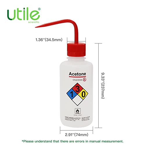 Utile 4pcs of Vol. 17oz (500ml) Acetone Wash Bottles, Narrow Mouth, Self-Venting Safety Squeeze Bottle, LDPE Material with PP Material Closure, 5511.0171.4 - style: 4pcs of Acetone Wash Bottles