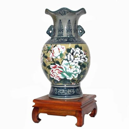 GOLDY&WENDY Square Solid Wood Chinese Curved Legs Crafts Stand Base | Heightened Stable Black Wooden Display, Vase Plant Riser Base, Oriental Chinese Style - color: Black Wood, size: 5.2" L X 5.2'' W X 3.6" H